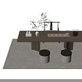 Modern Luxury Tea Table And Chairs Interior Design With Vase Tea Sets And Stools 3d model
