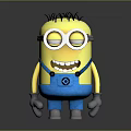 Minion Character With Yellow Body Blue Overalls Large Goggles Black Spiky Hair And Grinning Expression