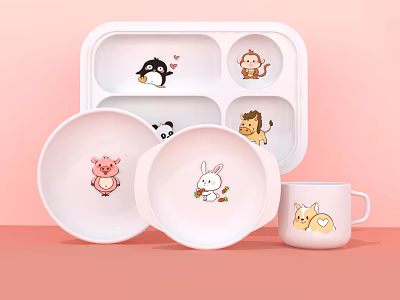 Modern Tableware White Children's Tableware Set 3d model