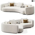 Beige Curved Sectional Sofa With Brown White Pillows And Woven Ball Decor