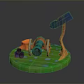 3D Weapon Cannon Model With Green Base Blue Barrel Orange Stand And Black Accessories