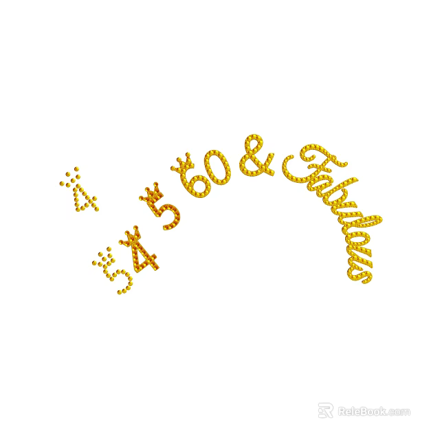 Golden Glittery Numbers 4 5 60 and Fabulous Decorative Design Elements 3d model 