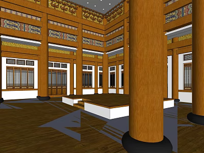 Ancient Building Interior With Wooden Pillars Intricate Carvings And Traditional Windows 3d model