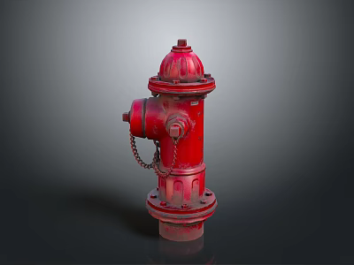 Red Fire Hydrant With Decorative Top And Chain Isolated On Dark Background 3d model