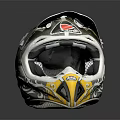 Stylish Off Road Motorcycle Helmet Featuring Gray White Yellow Patterns And Visor