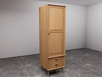 Modern Wooden Wardrobe With Cabinets And Drawers On Gray Marble Floor Against White Walls 3d model