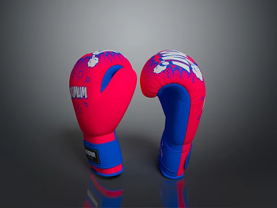 SUMMA Pink And Blue Boxing Gloves With White Pattern Training Equipment 3d model