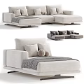 Modern Light Colored Sectional Sofa With Plush Pillows And Cozy Throw Blanket 3d model