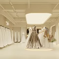Bridal Wedding Dress Shop With Various Hanging Gowns And Elegant Interior Design