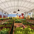 Lush Garden Landscape With Wooden Planter Boxes And Hanging Pendant Lights