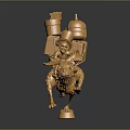 Golden Abstract 3D Model With Geometric Shapes And Mechanical Parts