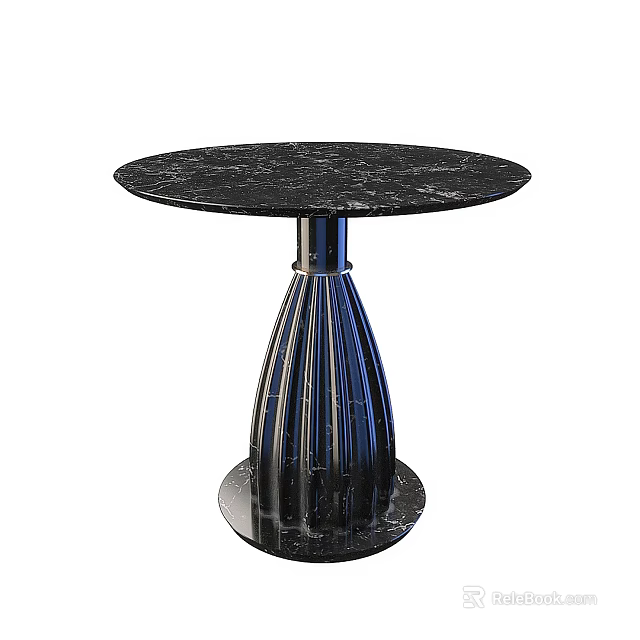 Modern Black Marble Round Dining Table With Elegant Metal Striped Base 3d model 