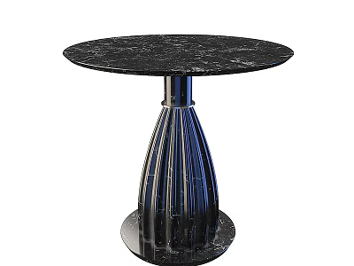 Modern Black Marble Round Dining Table With Elegant Metal Striped Base 3d model
