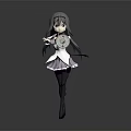 Anime Character with Long Hair Wearing White Purple Dress Holding Round Object Gray Background