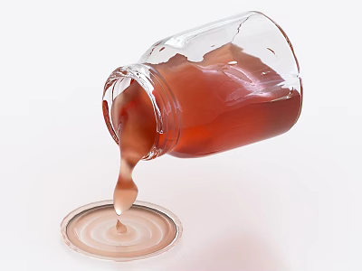Red Fruit Syrup Pouring From Glass Jar Onto Round Lid With Dripping Effect 3d model