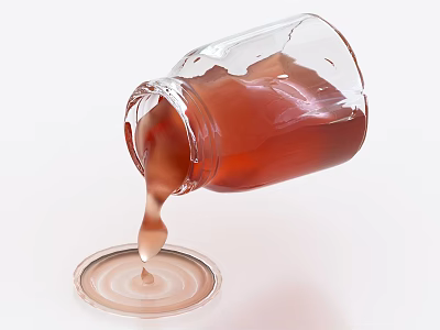 Red Fruit Syrup Pouring From Glass Jar Onto Round Lid With Dripping Effect 3d model Red Fruit Syrup Pouring From Glass Jar Onto Round Lid With Dripping Effect 3d model