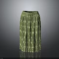 Women's Stylish Green Pleated Skirt With White Geometric Patterns Design