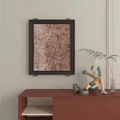 Modern Abstract Painting Black Frame Textured Wall Art For Interior Decor 3d model