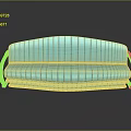 Turquoise Striped Sofa With Metal Armrests On Smooth Black Floor Showing Reflection
