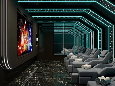 SPA Sauna Modern Interior With Comfortable Lounge Chairs And Neon Lighting Design 3d model