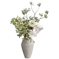 Bonsai Potted Plants In Ceramic Vases With White Flowers And Green Leaves