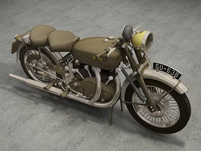 Olive Green Vintage Motorcycle With Dual Seat Round Headlight And Spoked Wheels 3d model
