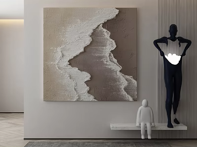 Abstract Painting With Beige Brown Texture In Modern Interior With Black White Sculptures 3d model