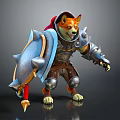 Brave Game Character Shiba Inu Warrior With Armor Red Cape And Blue Shield