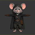 Cute 3D Model Mouse With Hooded Cloak And Brown Satchel Big Ears