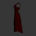 Stylish Red Sleeveless Long Dress With Belted Waist And Elegant Collar Design