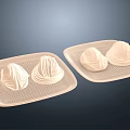 Spiral Shaped Pastries On White Plates With Red Edges Two Per Plate