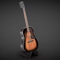 Classic Acoustic Guitar With Brown Sunburst Finish On Wooden Stand