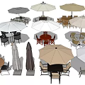 Outdoor Table And Chair Sets With Various Umbrellas And Different Designs 3d model