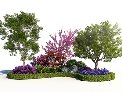 Beautiful Floral Garden With Colorful Flowers Green Trees And Red Shrubs 3d model