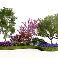 Beautiful Floral Garden With Colorful Flowers Green Trees And Red Shrubs