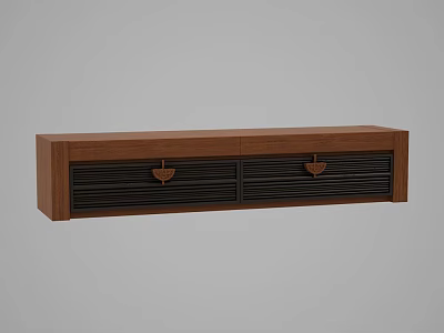 Modern Wooden TV Stand With Slatted Drawer Doors And Decorative Handles 3d model