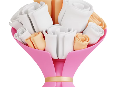 Elegant Rose Bouquet With White and Light Orange Roses in Pink Wrapping and Gold Ribbon 3d model