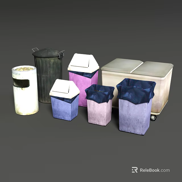 Different Colored Trash Bins And Storage Containers With Lids And Wheels 3d model 