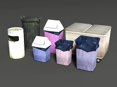 Different Colored Trash Bins And Storage Containers With Lids And Wheels 3d model