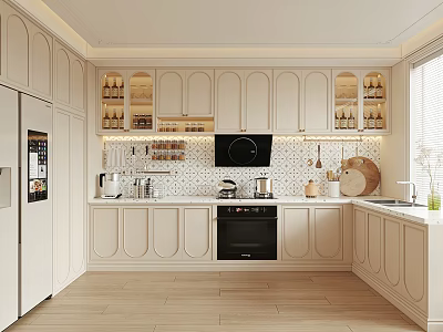 Modern Open Kitchen Interior Design With White Cabinets Island And Appliances 3d model