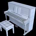 Black Upright Piano With Sheet Music And Leather Piano Bench