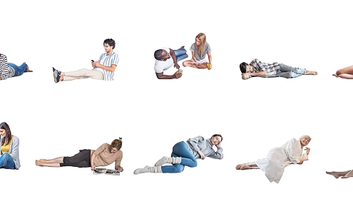 2d lying flat, lying down, lying down, sitting down, reading, lying down, reading and studying 3d model