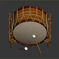 Handcrafted Wooden Drum With White Leather Drumhead And Brown Wooden Stand For Daily Household Use
