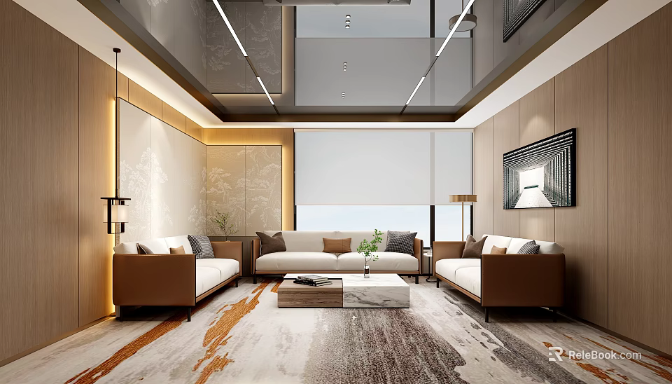 Modern Front Desk Reception Area With Comfortable Seating And Elegant Decor 3d model