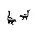 Two Skunks With Black And White Fur And Fluffy Tails On White Background