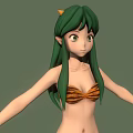 Anime Girl Character With Green Hair Cat Ears Tiger Pattern Bikini Boots Three Angle Views
