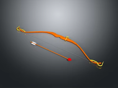 Detailed Orange Bow Weapon Design with Arrow Featuring Red Tip on Gray Background 3d model
