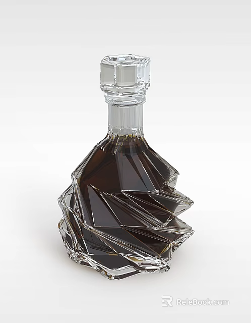 Tech Exhibition Hall Showcases Transparent Irregular Glass Bottle With Dark Liquid Geometric Design Square Cap 3d model 