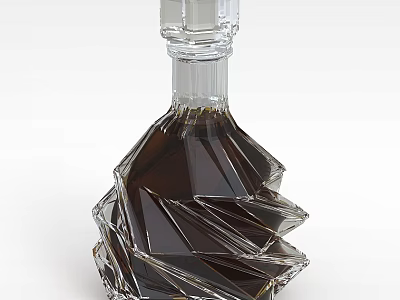 Tech Exhibition Hall Showcases Transparent Irregular Glass Bottle With Dark Liquid Geometric Design Square Cap 3d model