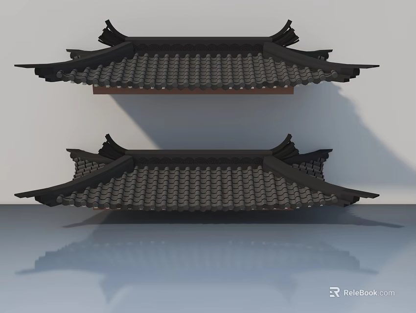 3D Model Chinese Single Chair With Traditional Eave Design And Tile Decoration 3d model 